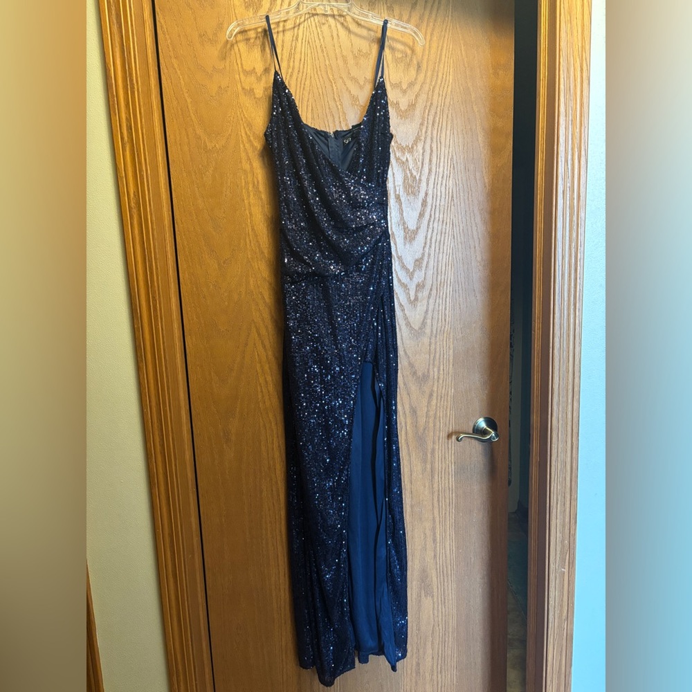 Windsor Blue Sequin Maxi Dress Spaghetti Strap